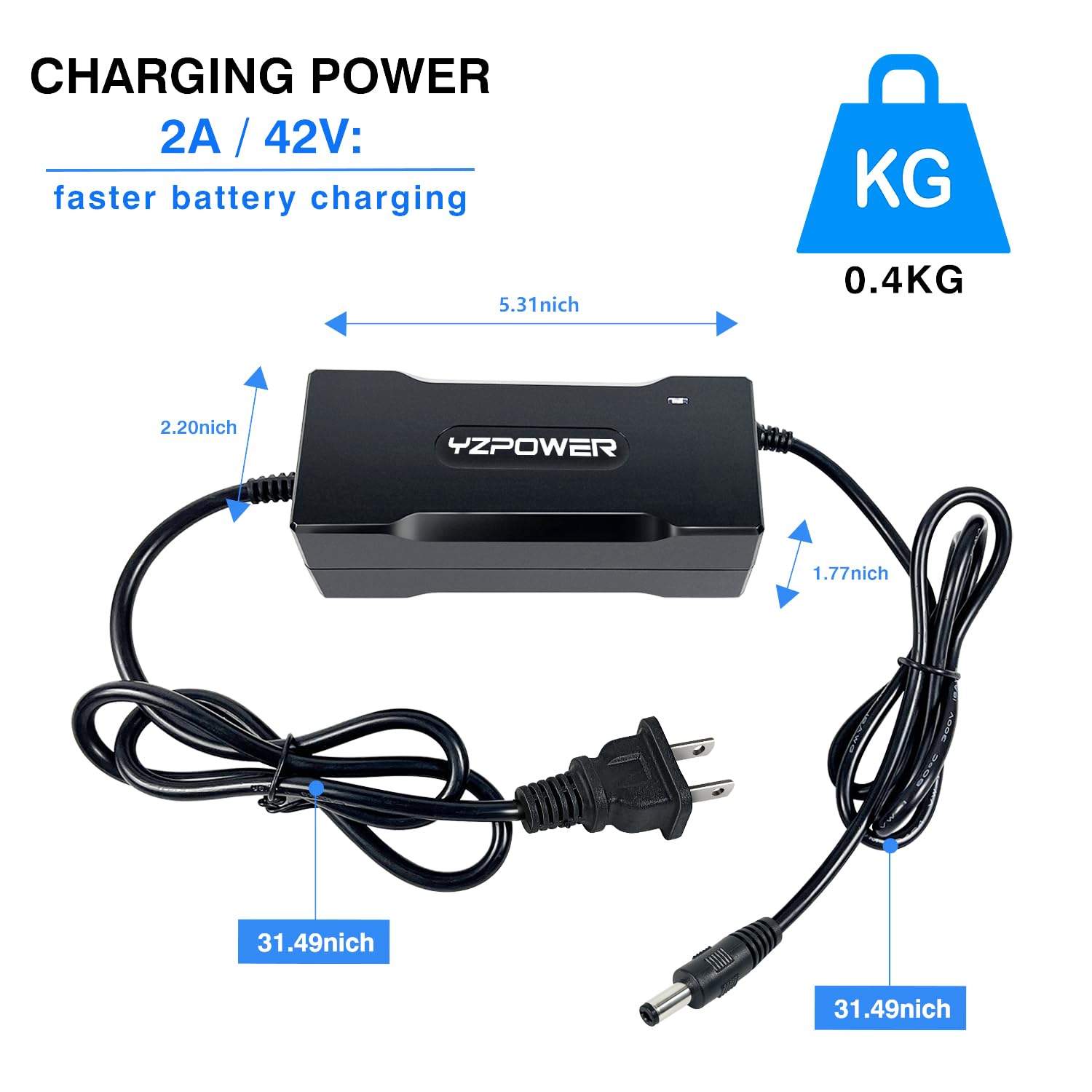 Amazon.com: YZPOWER 42V 2A Lithium Battery Charger Replacement for